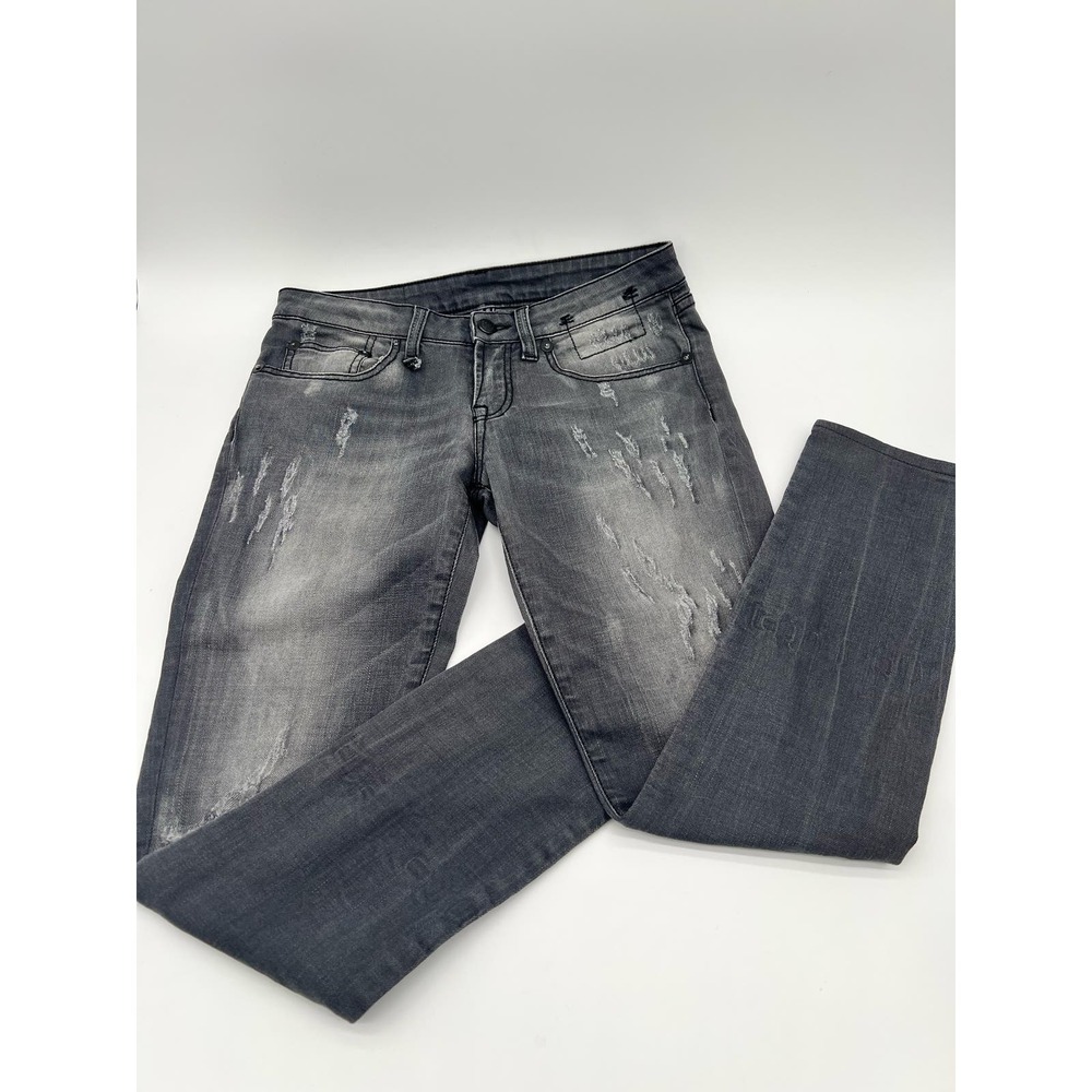R13 Gray Black Washed Distressed Mid-Rise Skinny Jeans sz 26